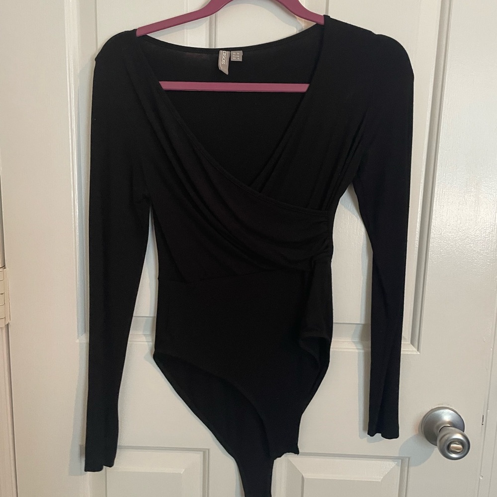 ASOS black bodysuit with cross detailing
